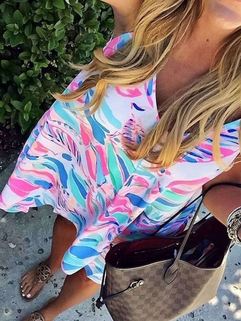 Lilly Pulitzer Pink, Teal & Blue Tropical Print Dress